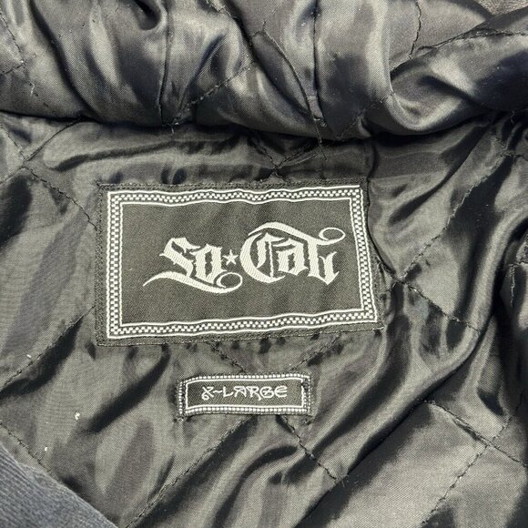 So Cal Button Up Jacket Mens XL Plaid Insulated Hoodie Embroidered Grunge Y2K - Picture 11 of 14